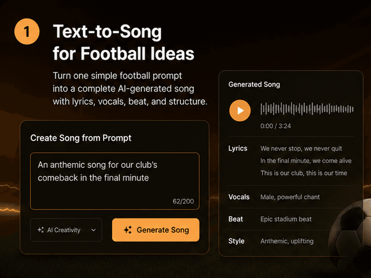 Text-to-song football prompt interface for generating a World Cup song