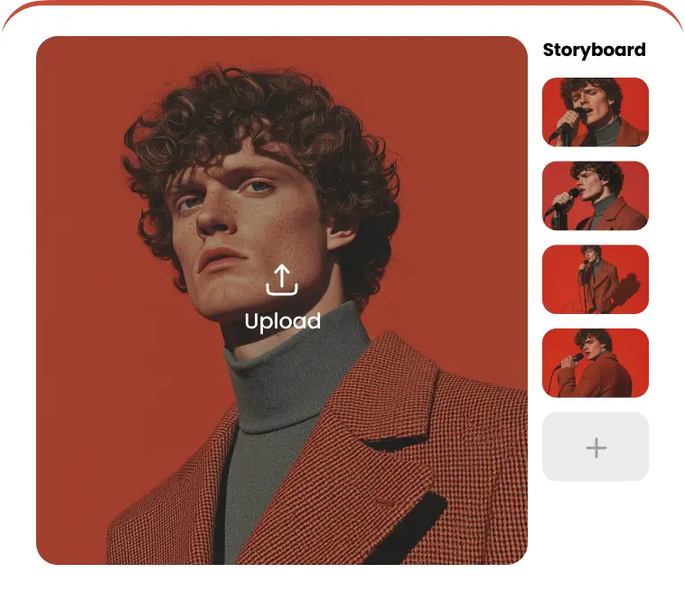 Upload a portrait and build a storyboard with scene thumbnails