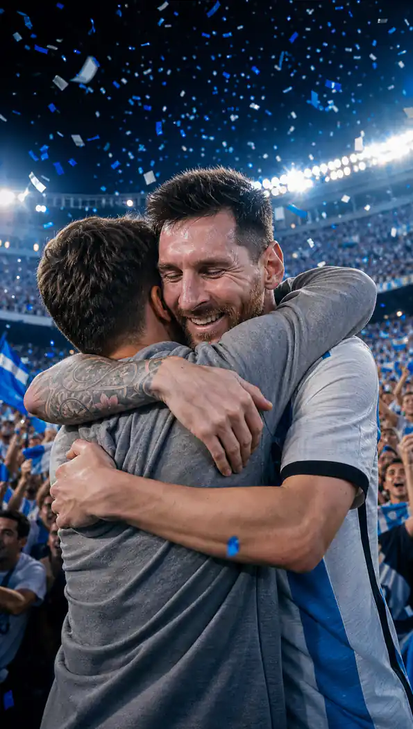 Hug with Messi Fan-Art Prompt example