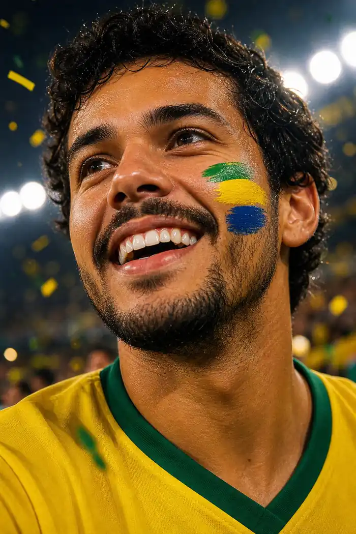 Brasilien-Prompt-Beispiel - Spieltags-Gesichtsbemalung Nahaufnahme