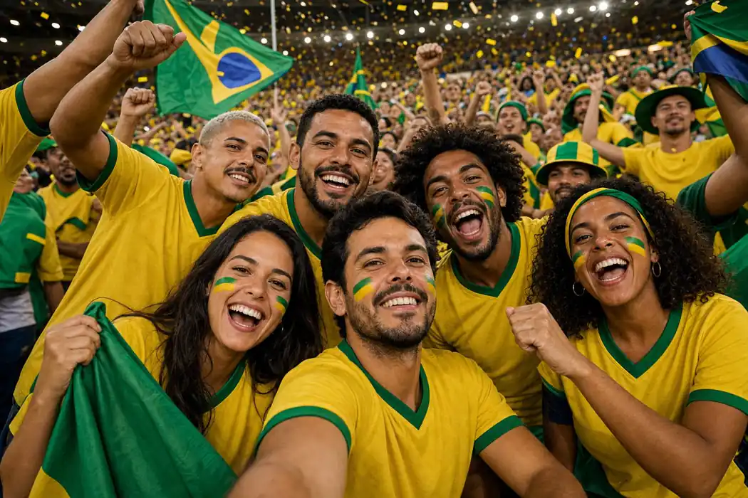 Brasilien-Prompt-Beispiel - Freunde jubeln auf der Tribüne