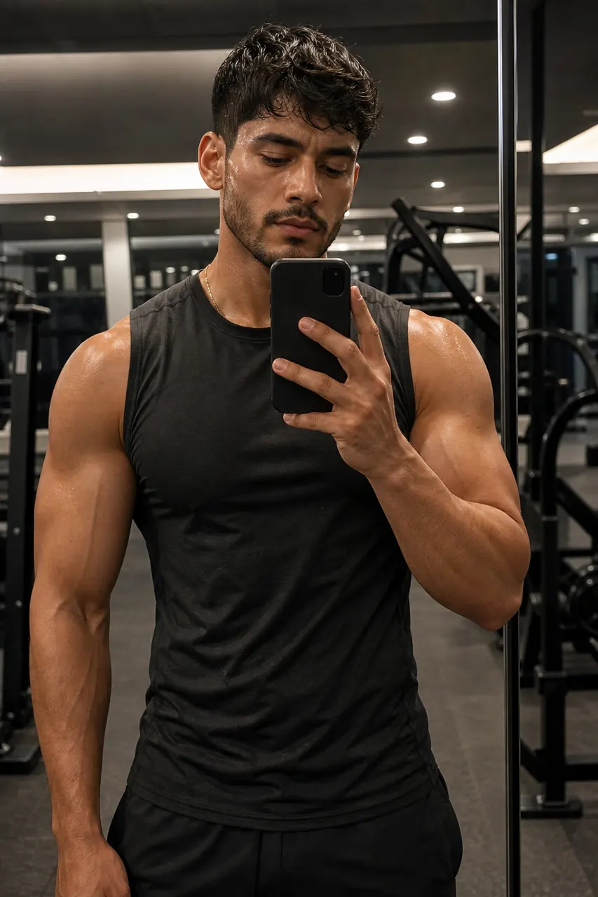 Gym Mirror Músculos Menino exemplo
