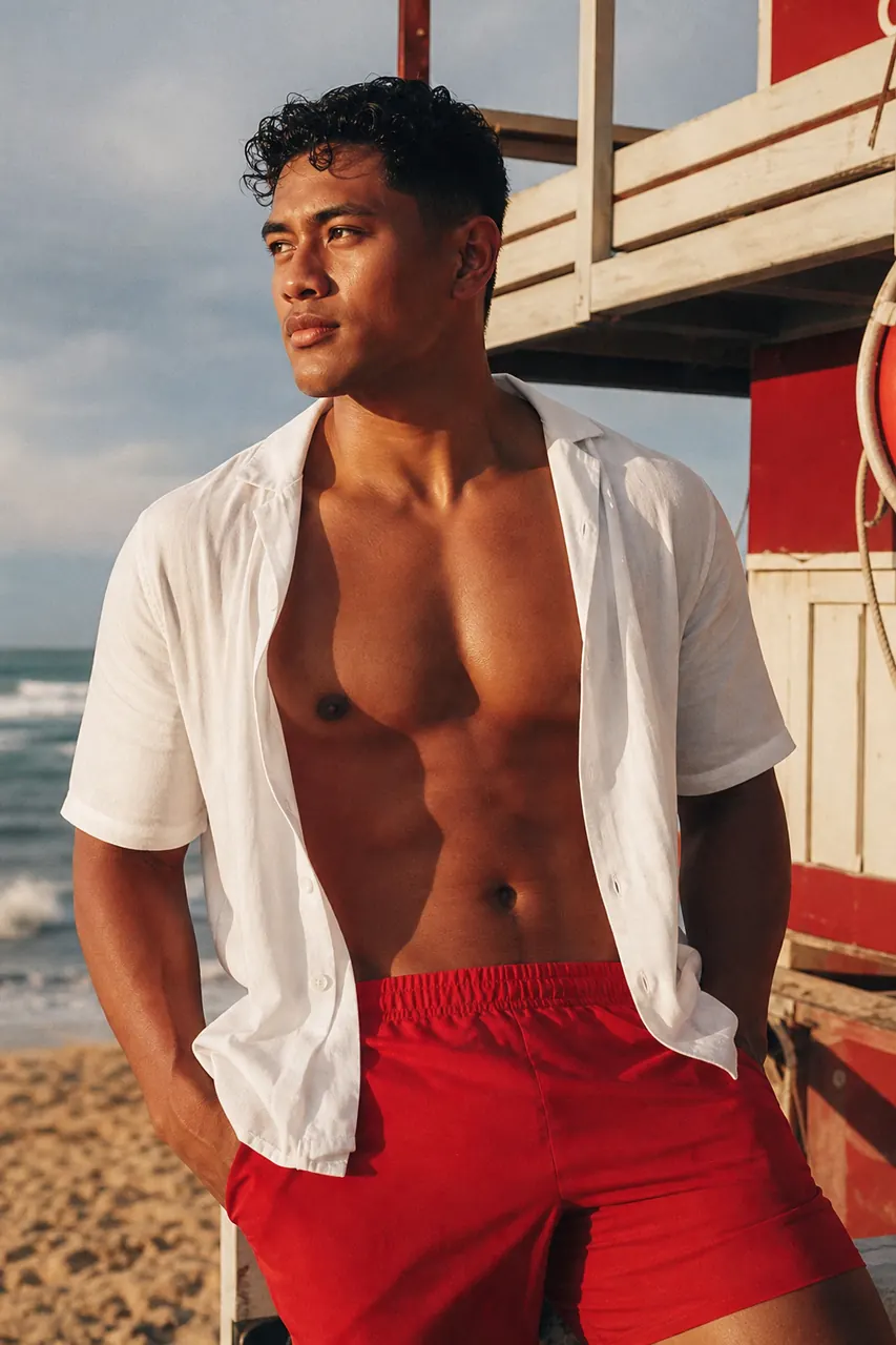 Retrô Beach Lifeguard Menino exemplo