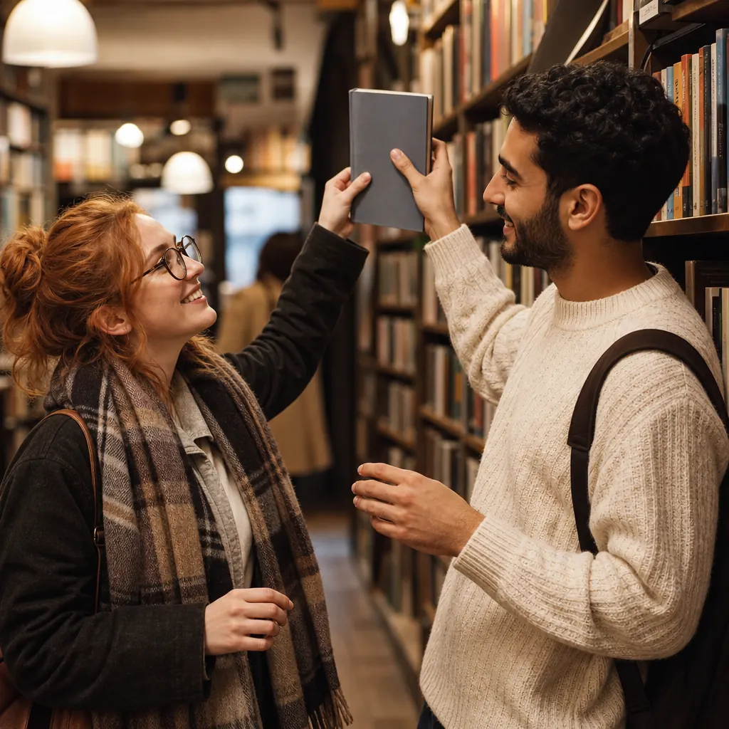 Bookstore Meet-Cute Pareja ejemplo