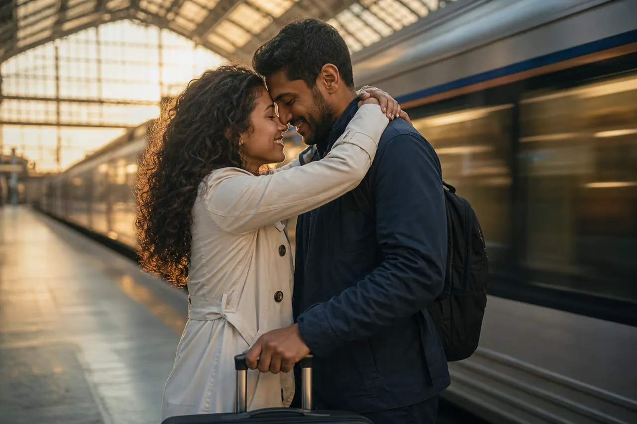 Train Station Reunion Pareja ejemplo