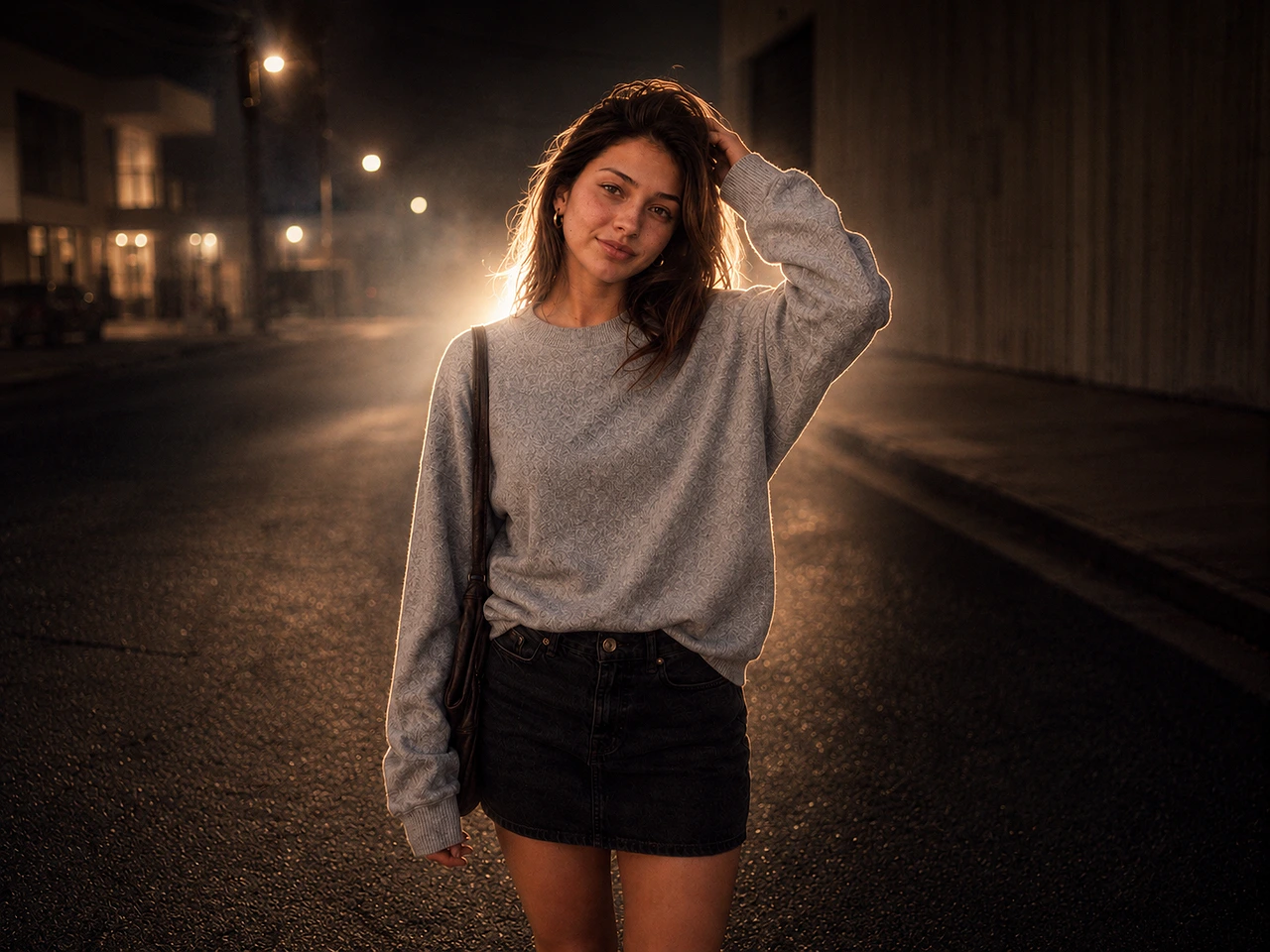 Editorial flash lofi dusk portrait effect