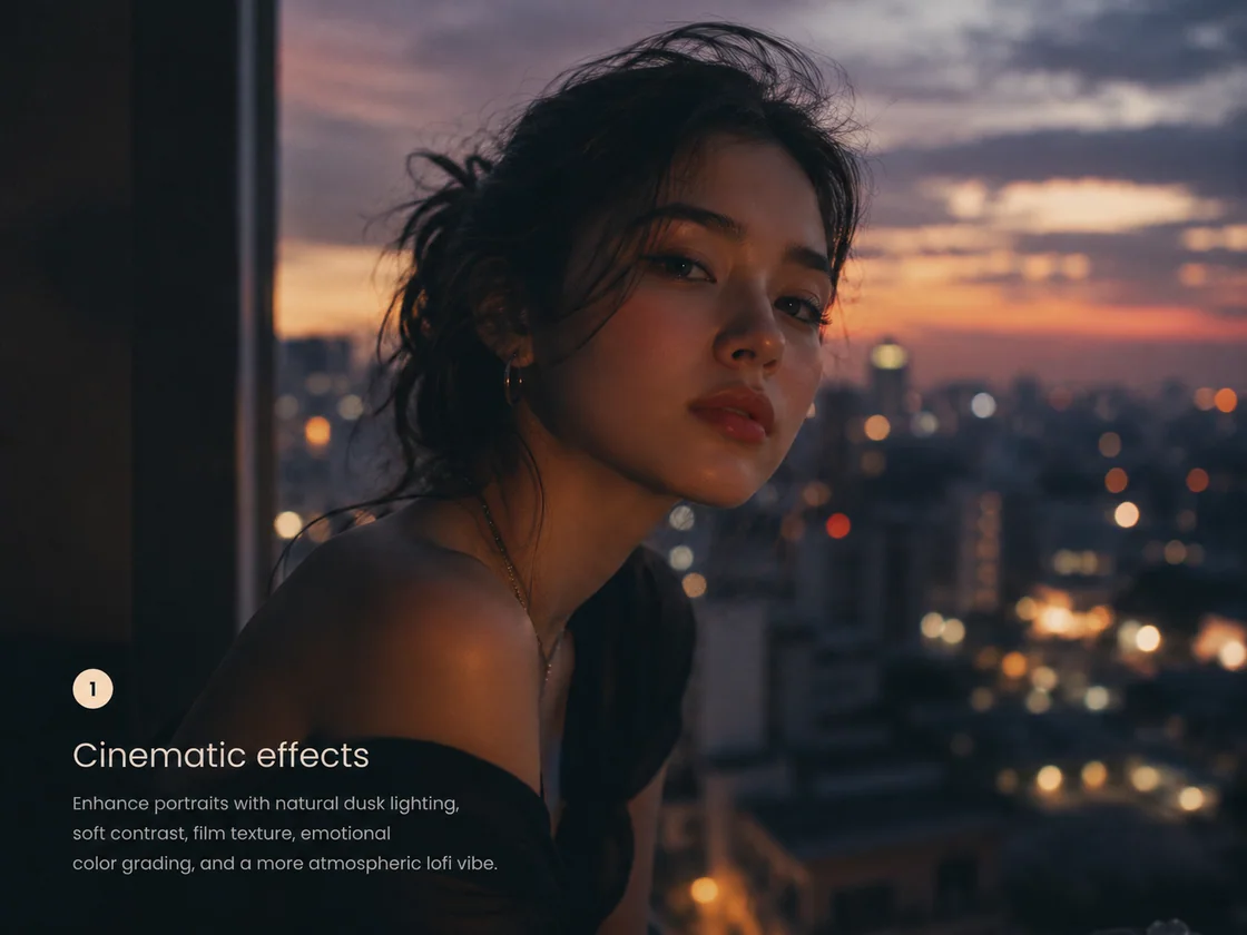 Warm lofi dusk portrait effect with moody amber lighting