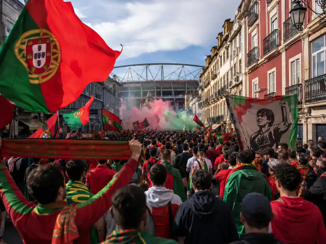 Portugal-Prompt-Beispiel - Fans marschieren zum Stadion