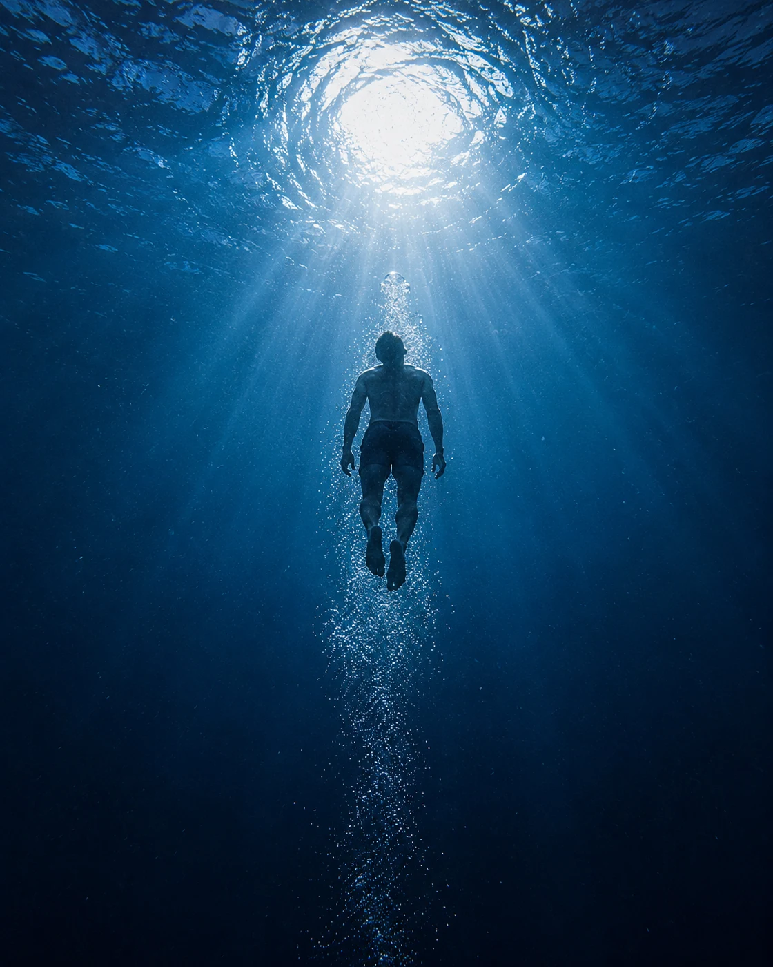 Cinematic underwater ascent AI prompt example