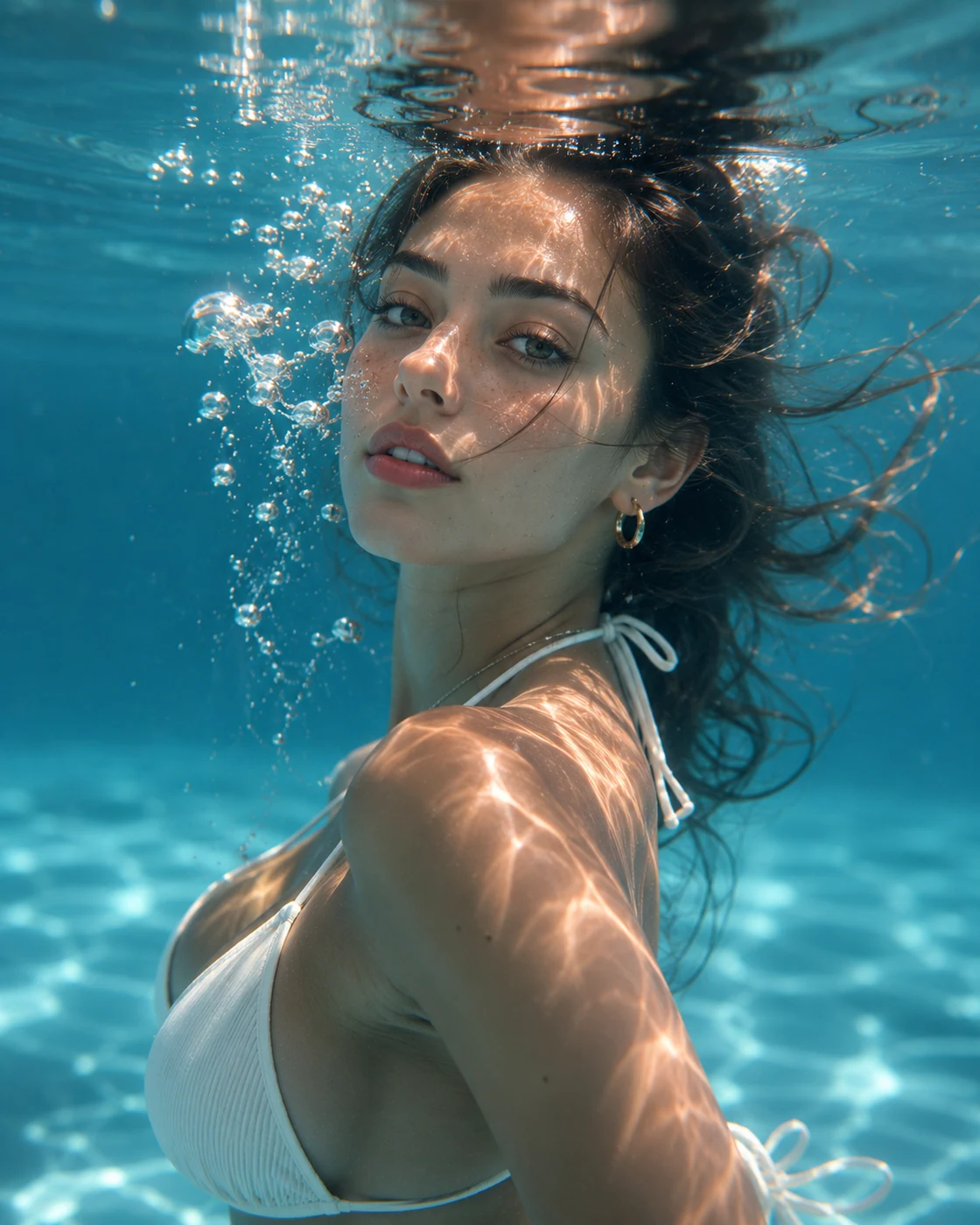 Stylish underwater lifestyle portrait AI prompt example