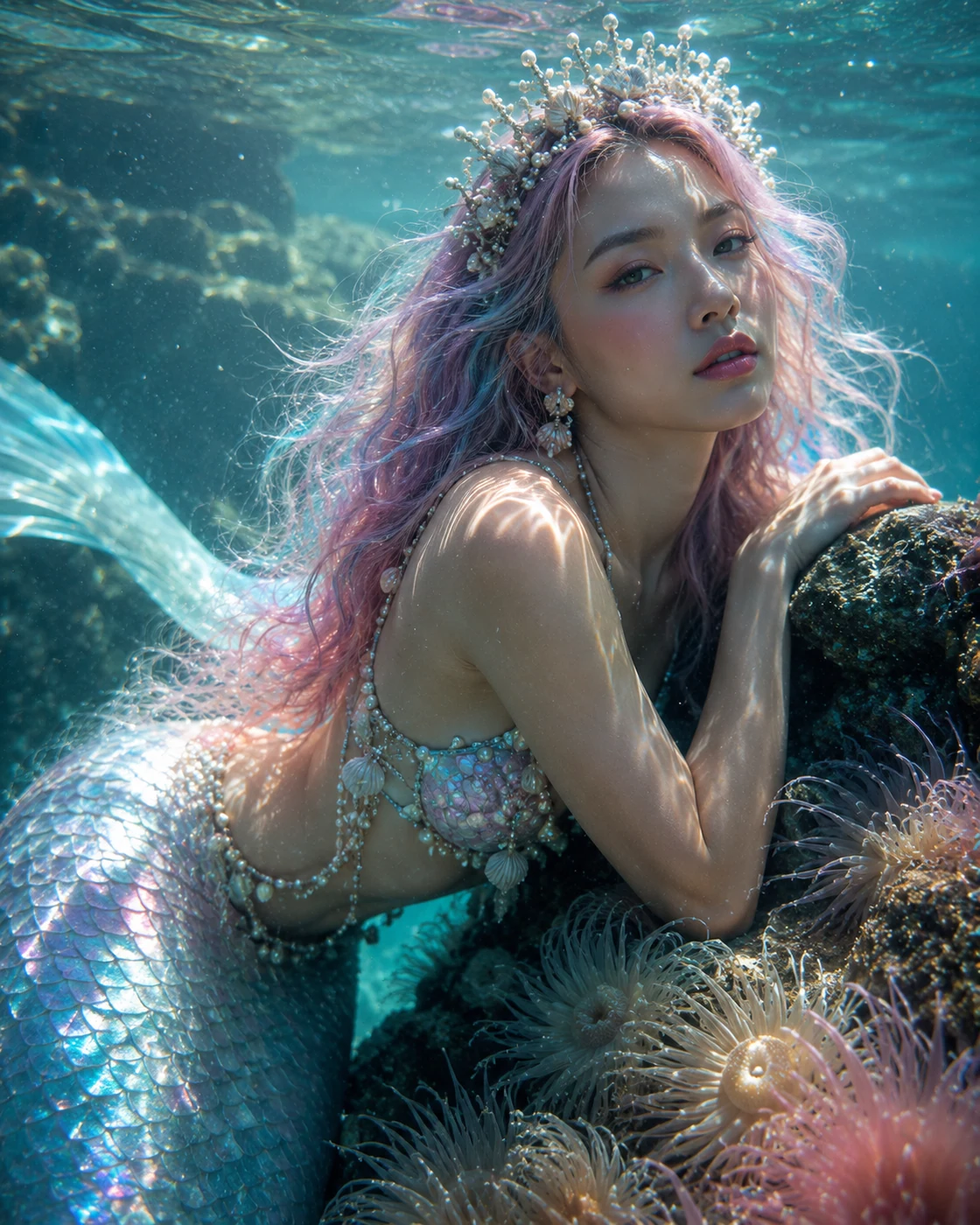 Mermaid core glow underwater AI prompt example