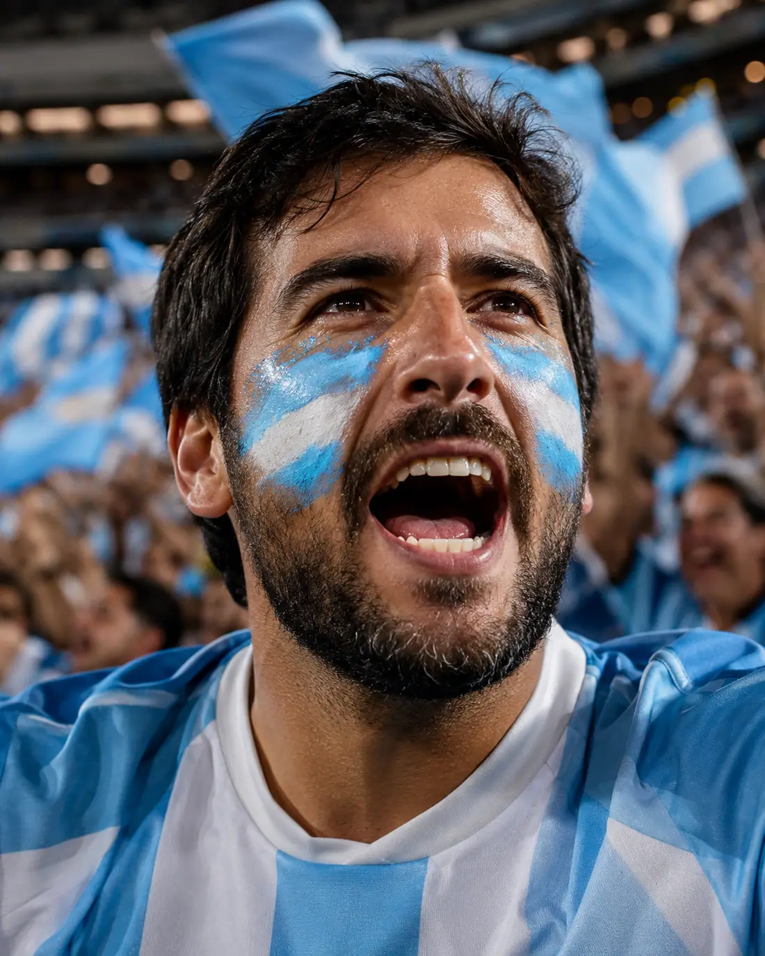 Argentina Flag Face Paint Stadium Portrait world cup ai makeup filter example