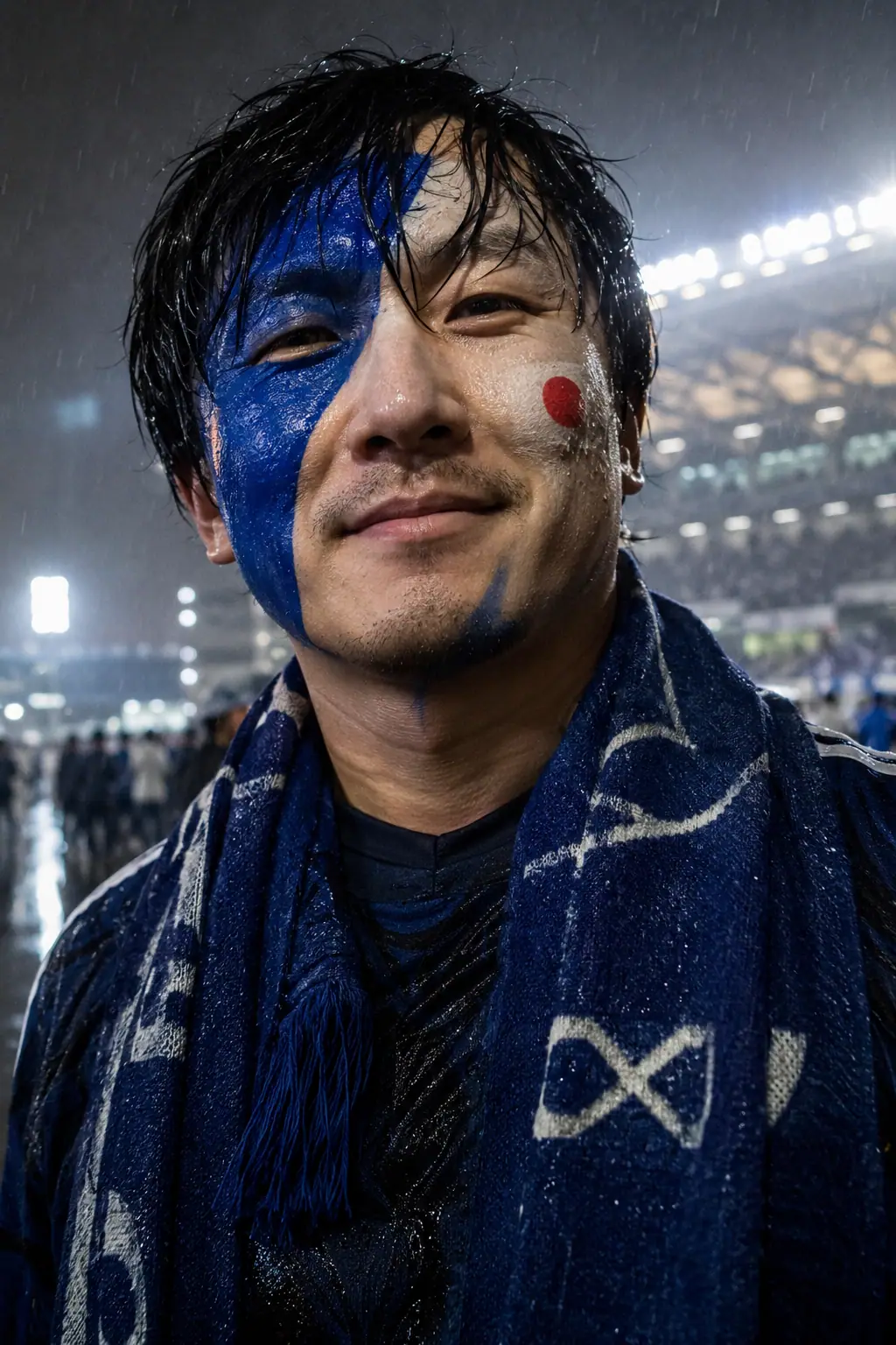 Japan Blue Samurai Rain Makeup Portrait world cup ai makeup filter example