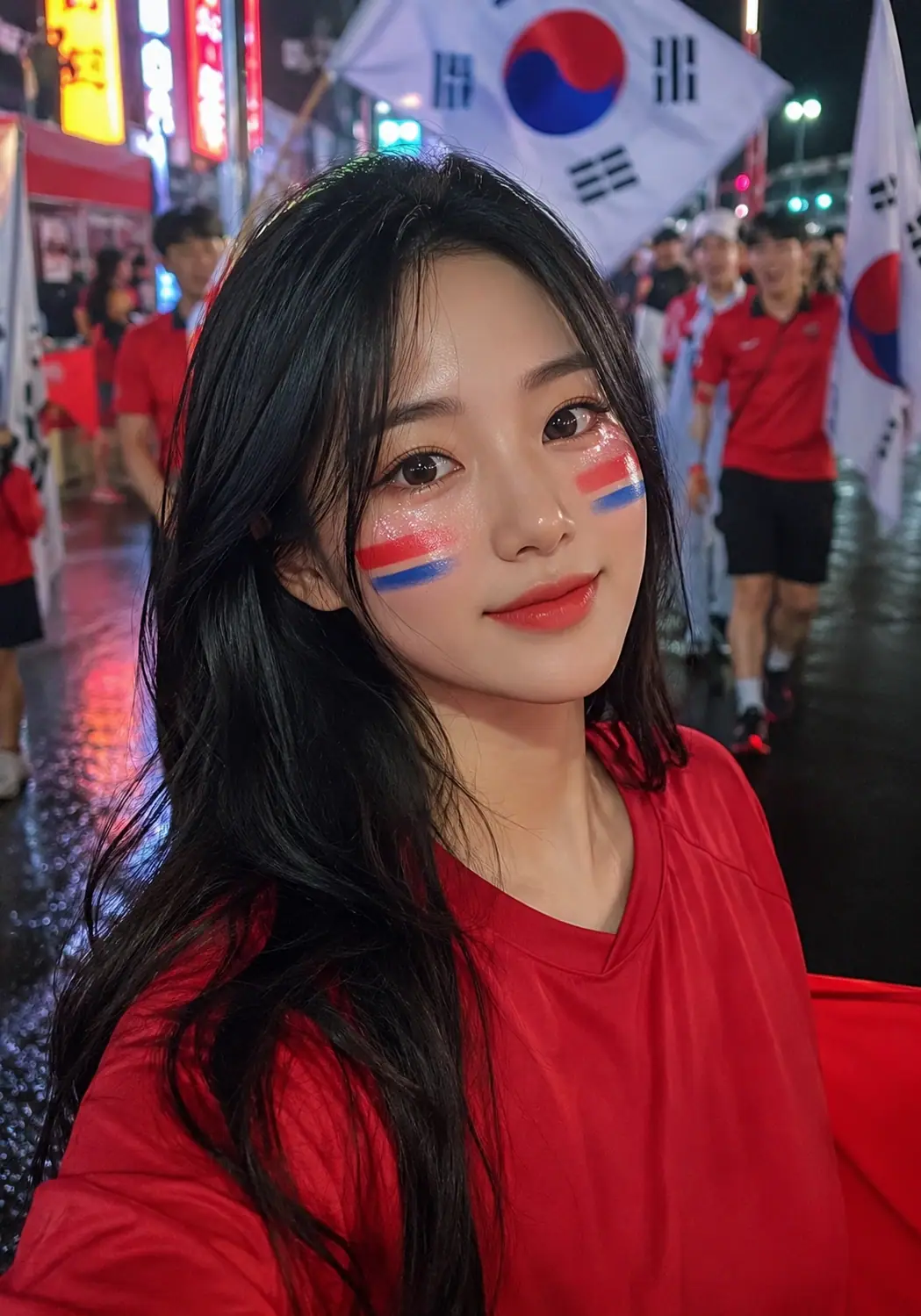 Korea K-Pop Inspired Fan Makeup world cup ai makeup filter example