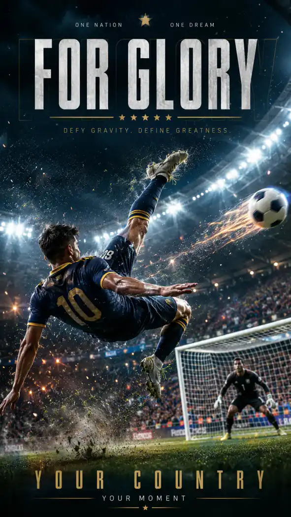 Beispiel für einen Fallrückzieher-Fußball-Action-Poster-Prompt