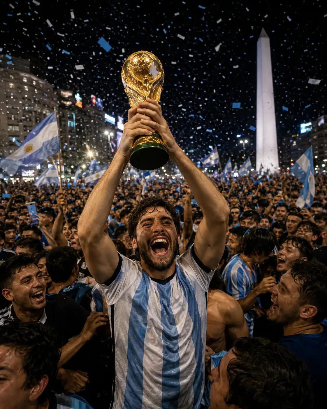 Argentina Trophy Street Celebration world cup trophy AI prompt example