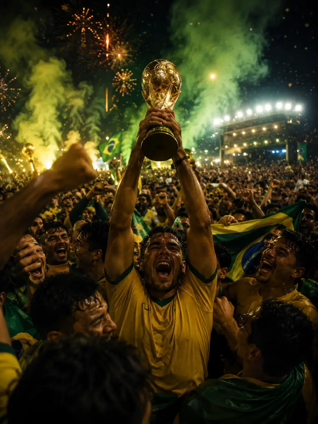Brazil Golden Victory Poster world cup trophy AI prompt example