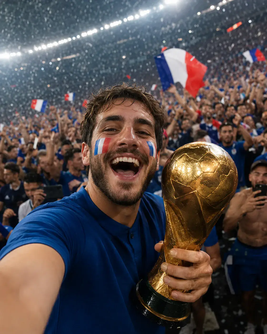 France Champion Selfie world cup trophy AI prompt example