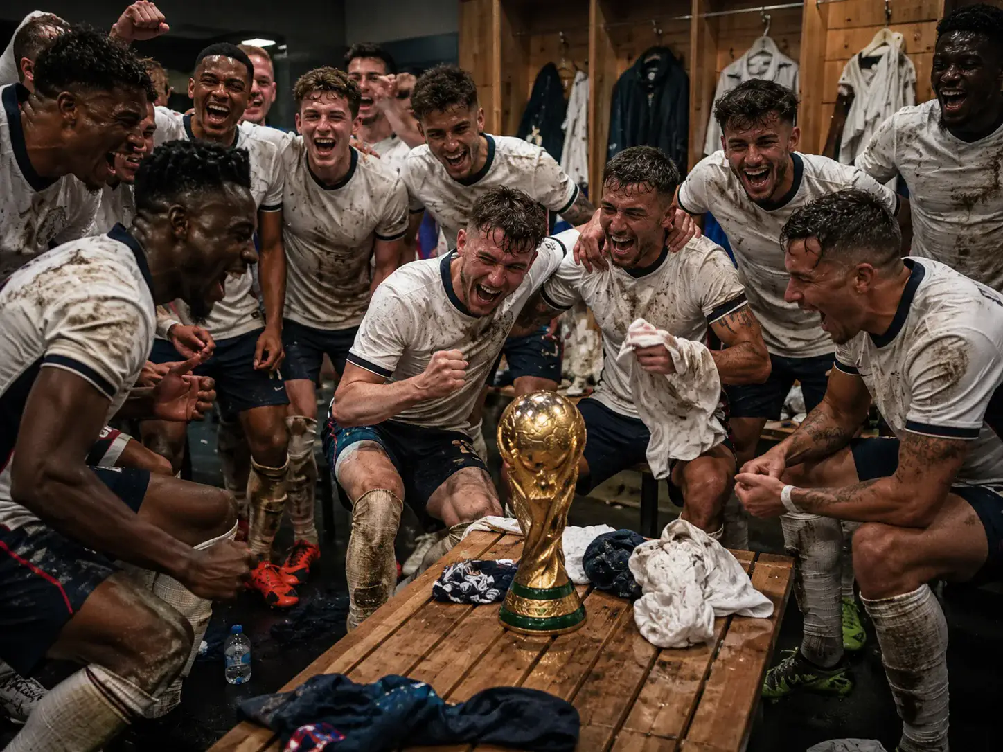 England Trophy Locker Room world cup trophy AI prompt example