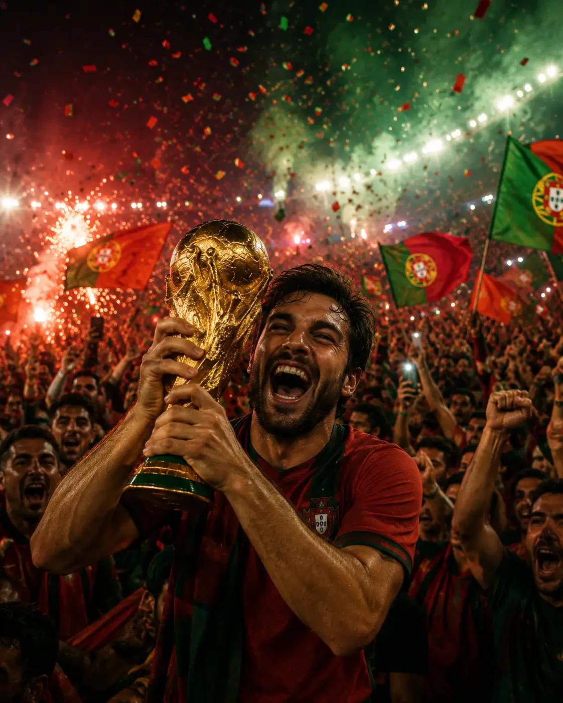 Portugal Golden Stadium Poster world cup trophy AI prompt example