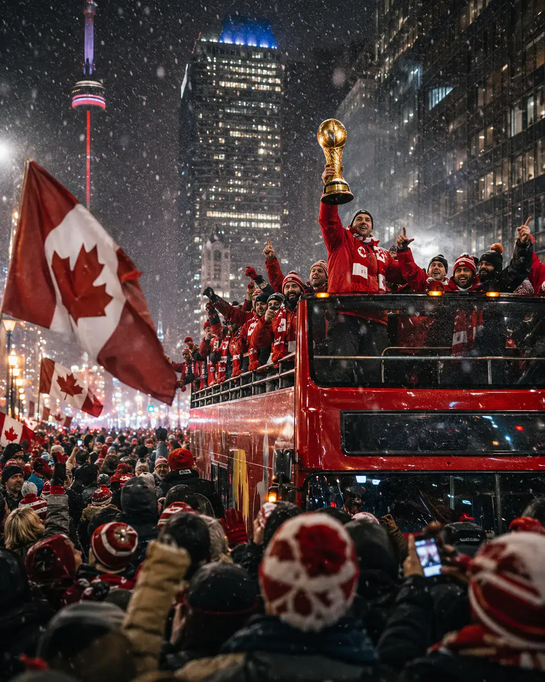 Canada Snow Trophy Parade world cup trophy AI prompt example