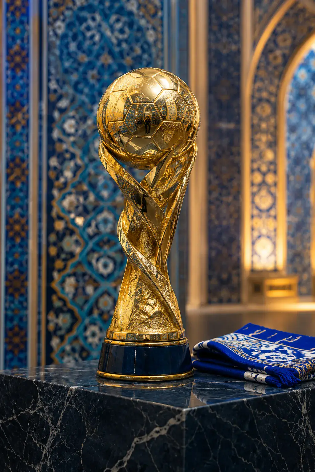 Uzbekistan Tile Pattern Trophy world cup trophy AI prompt example