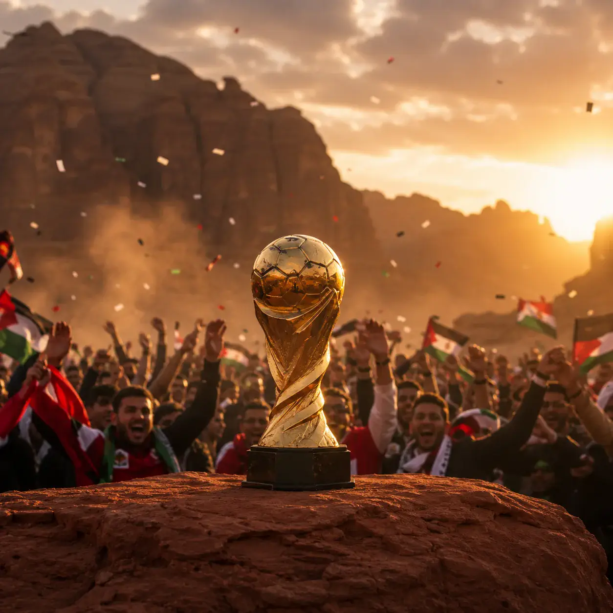 Jordan Red Desert Fan Poster world cup trophy AI prompt example