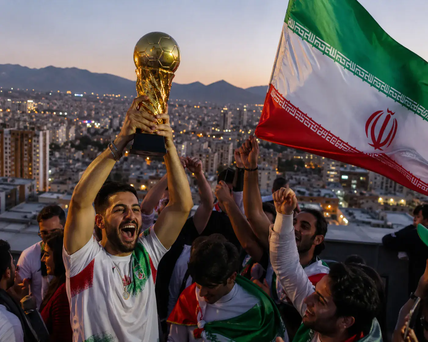 Iran Mountain Victory Scene world cup trophy AI prompt example