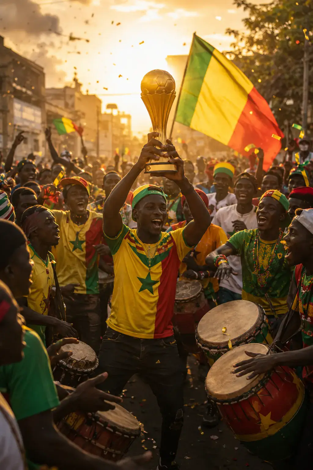Senegal Drumline Trophy Celebration world cup trophy AI prompt example