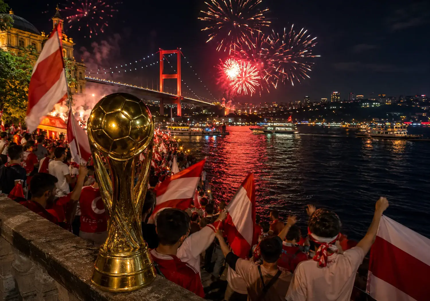 Turkey Bosphorus Trophy Fireworks world cup trophy AI prompt example